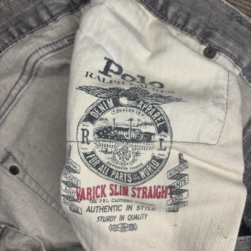 Polo Ralph Lauren Jeans Mens 36 32 Grey Varick Slim Straight Fit Button Fly - Picture 11 of 15
